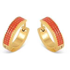 CO88 Collection 8CE-70498 Stalen Oorringen met Emaille - Rood - 16x4mm - Staal - Goudkleurig