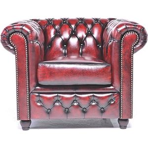 Chesterfield Fauteuil Original Leer | Antiek Rood | 12 jaar garantie