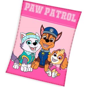 Paw Patrol fleece deken - roze - PAW Skye en Everest plaid - 100 x 140 cm.