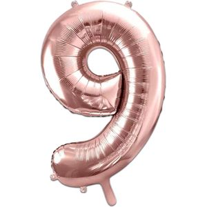 LUQ - Cijfer Ballonnen - Cijfer Ballon 9 Jaar Rose Goud XL Groot - Helium Verjaardag Versiering Feestversiering Folieballon