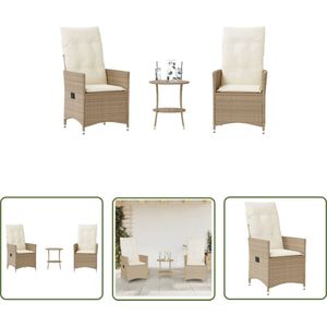 The Living Store 3-delige Bistroset met kussens poly rattan beige - Tuinsets - Bistroset - Lounge Set - Buitendecoratie - Patio Furniture