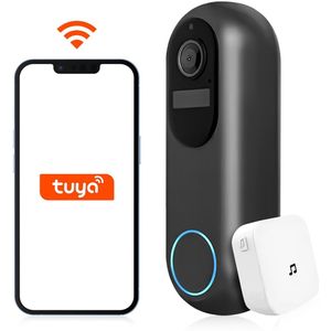 Tuya® Draadloze Deurbel met Camera en Ontvanger – WiFi Video Deurbel - Groot Bereik - Bewegingssensor - Nachtzicht- 2-Weg Audio - Incl 32GB SD-kaart - 1080p Full HD