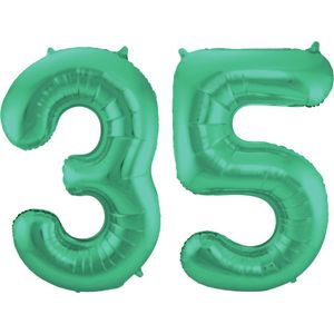 Folat Folie ballonnen - 35 jaar cijfer - glimmend groen - 86 cm - leeftijd feestartikelen
