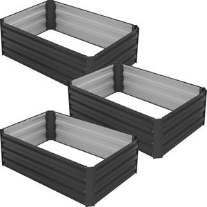 ML-Design Set van 3 verhoogde tuinbedden van metaal voor in de tuin, 90x60x30 cm, 150 liter, antraciet, weerbestendig, roestvast, buiten, plantbed bloembak tuinbed groentebed koud frame kruidenbed