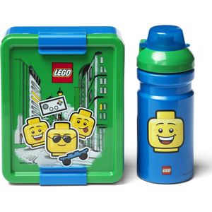 LEGO Drinkfles/Bidon en Broodtrommel - Iconic Boy - Blauw/Groen - Lunchset - Kunststof