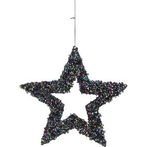 House of Seasons Kersthanger - 25 centimeter - ornament - ster - kerstster - zwart - glitter - xmas - kerstboomversiering