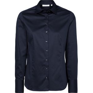 ETERNA dames blouse modern classic - stretch satijnbinding - donkerblauw - Maat: 48