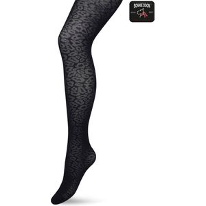 Bonnie Doon Dames Panterprint Panty 40 Denier Zwart maat L/XL - Chique Panty - Leopard Dessin - Brede Boord - Comfort - Panter Print - Dieren Print - Panther Texture Tights - Feestelijk - Black - BP211909.101