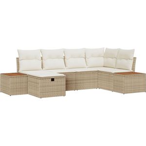 vidaXL - 6-delige - Tuin - Sofa - Set - met - Kussens - Beige - Poly - Rattan