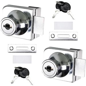Vitrineslot voor glazen deuren van 5-8 mm met sleutel, veiligheidsslot voor glazen vitrine en kastdeuren - zilver, 2 stuks, geen boren
