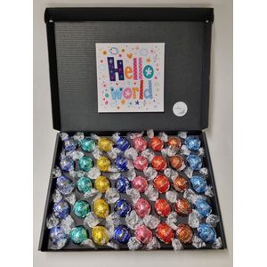 Chocolade Ballen Proeverij Pakket Groot | 40 stuks Lindt chocolade met Mystery Card 'Hello World' met persoonlijke (video)boodschap | Chocoladepakket | Feestdagen box | Chocolade cadeau | Valentijnsdag | Verjaardag | Moederdag | Vaderdag
