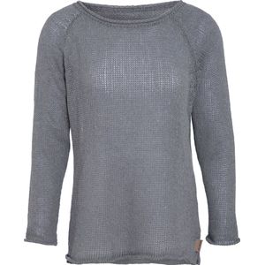 Knit Factory Jasmin Gebreide Dames Trui - Trui dames - Pullover voor de lente en zomer - Zomer trui dames - Damestrui - Duurzaam & milieuvriendelijk - Boothals - Lange mouw - Licht Grijs - 40/42 - 80% Gerecycled katoen