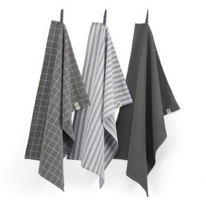 Dry with Cubes Uni, Stripes & Blocks keukenset 50x70cm off-black (3 stuks)