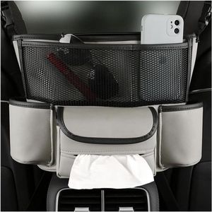 Auto-organizer tussen voorstoelen opbergtas voor achterbank autostoel grote inhoud PU-leer handtassen drankjes telefoon opslag (grijs) .