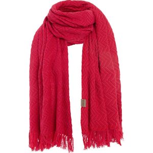 Knit Factory Soleil Sjaal Dames - Katoenen sjaal - Langwerpige sjaal - Rood/roze zomersjaal - Dames sjaal - Visgraat motief - Bright Red/Fuchsia - 200x90 cm - XXL Sjaal - 50% katoen/50% acryl