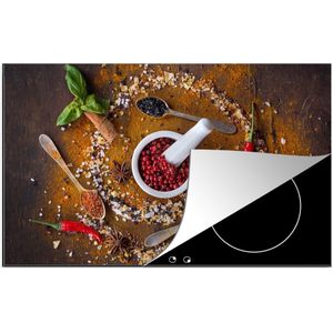 KitchenYeah® Inductie beschermer 85x52 cm - Vijzel - Kruiden - Lepels - Specerijen - Bruin - Peper - Kookplaataccessoires - Afdekplaat voor kookplaat - Inductiebeschermer - Inductiemat - Inductieplaat mat