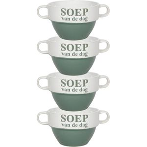 Soepkommen - 4x - Soep van de dag - keramiek - D12 x H8 cm - groen - Stapelbaar