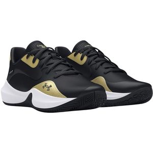 Under Armour - Lockdown 7 Low - Basketbalschoenen - Zwart - Goud - Textiel - Leer