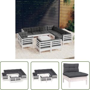 The Living Store 12-delige Loungeset met kussens massief grenenhout wit - Loungeset - Tuinset - Houten Lounge - Buis Meubel - Garden Furniture