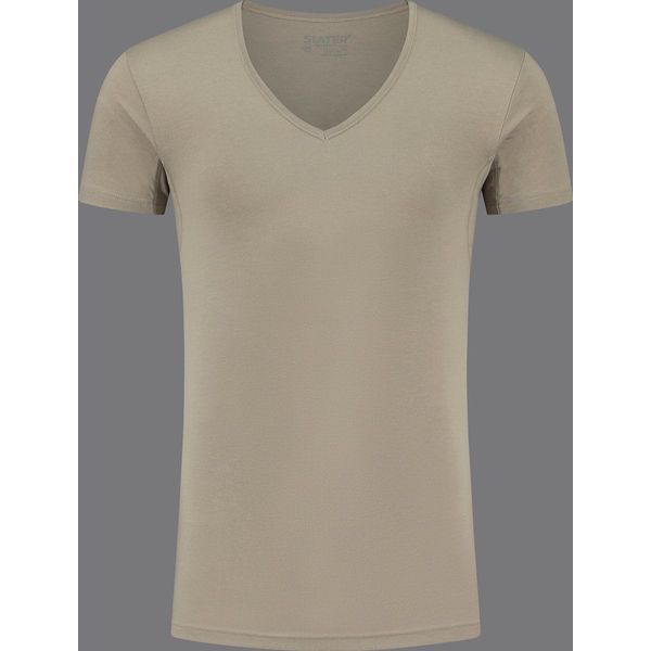 Slater 8940 - Tencel 2-pack T-shirt diepe V-hals korte mouw invisible khaki 3XL