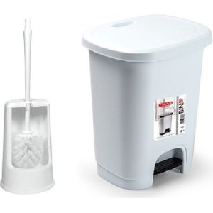 Plasticforte Badkamer/toilet accessoires - WC-borstel en pedaalemmer 8L - wit - kunststof