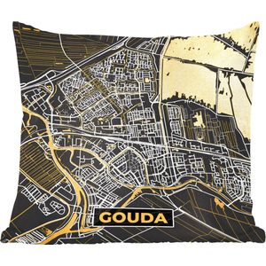 Sierkussen - Plattegrond Gouda - Goud - 40 Cm X 40 Cm