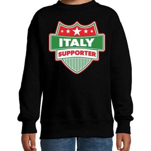 Italy supporter schild sweater zwart voor kinderen - Italie landen sweater / kleding - EK / WK / Olympische spelen outfit 122/128