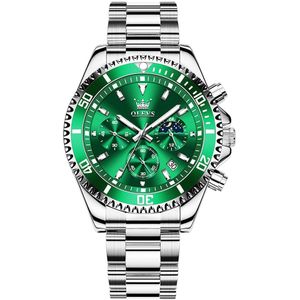 GWS OLEVS Herenhorloge Quartz – RVS Horloge voor mannen – Groen Zilver