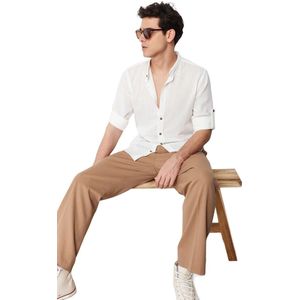 Trendyol Ecru Slim-Fit Overhemd Met Rechterkraag Tmnss24Go00050