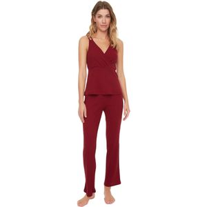Trendyol Claret Red Ribbed Rope Strap Gebreide Pyjamaset Thmss21Pt0125