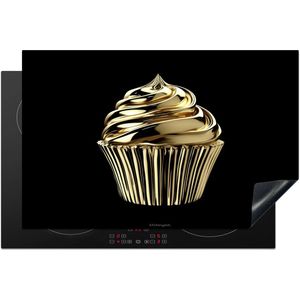 KitchenYeah® Inductie beschermer 81.2x52 cm - Cupcake - Eten - Goud - Zwart - Kookplaataccessoires - Afdekplaat voor kookplaat - Inductiebeschermer - Inductiemat - Inductieplaat mat - Keuken decoratie