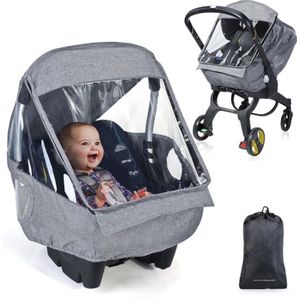 Universele regenhoes voor babyzitje (bijv. Maxi-Cosi/Cybex/Römer), afdekbare draagopening en luchtgaten, contactvenster, met zak, noodzakelijke bescherming voor baby's of huisdieren (lichtgrijs)
