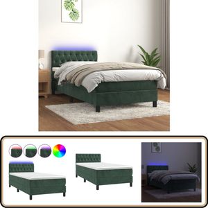 vidaXL Boxspring met LED - Fluweel Groen - 100x200 cm Boxspring - Fluweel Bed - Groen Bed - Led Bed - Adjustable Headboard