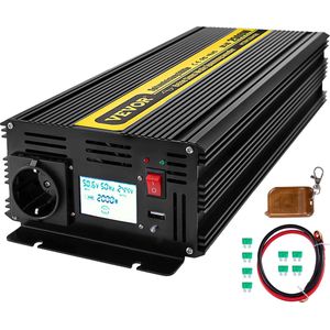 VEVOR Zuivere Sinus Omvormer 2500W- DC 12V Naar AC 230 V-5000W Piekvermogen -Spanningsomvormer Pure Sinus met Afstandsbediening en LCD-voor buisverlichting, ventilator, koelkast en air conditionering