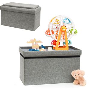 Kinderen Opbergdoos met Bouwstenenplaat in Deksel - 53x27x30 Speeltafel Bank