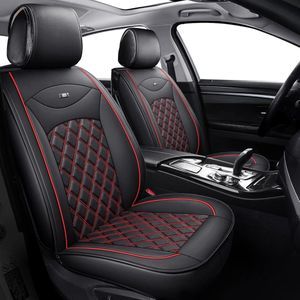 2 stuks luxe autostoelhoezen, universeel, goede kwaliteit, PU-leer, waterdicht, autostoelhoezen, compatibel met airbag, ontwerp van de rugleuningtas, geschikt voor de meeste auto (Zwart&Rood)