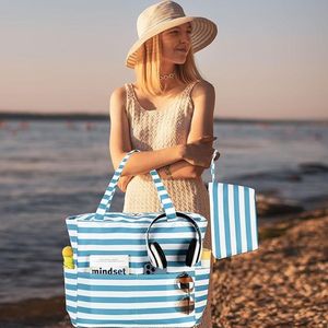 Grote strandtas voor dames, schoudertas met ritssluiting, waterdichte zanddichte shopper, schoudertassen, handtas, gym, zwembad met nat vak, reizen, zwembad, zwemmen