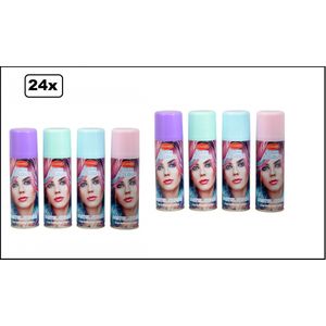 24x Haarspray pastelkleuren assortie 125 ml - Assortie kleuren - Haar spray uitwasbaar cosmetica festival thema feest