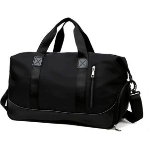 Sporttas, reistas voor dames en heren, tas voor sport, yoga, reizen, waterdichte trainingstas met schoenenvak/nat droogvak, weekendtas, duffeltassen voor gym, wandelen, vakantie, zwart, klassiek