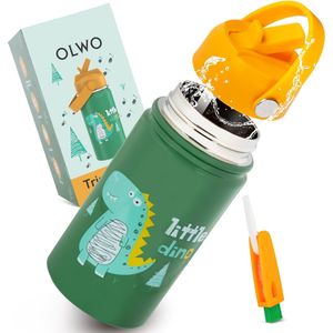 SHOP YOLO-Drinkfles kinderen-roestvrij staal-waterfles voor kinderen-ideaal voor school-drinkfles voor kinderen-lekvrij-met rietje-reinigingsborstel