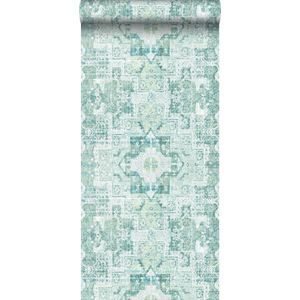 Krijtverf texture vliesbehang oosters ibiza marrakech kelim tapijt vergrijsd licht pastel mint groen - 148658 ESTAhome