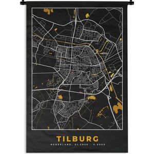 Wandkleed - Wanddoek - Plattegrond - Tilburg - Goud - Zwart - 60x90 cm - Wandtapijt - Stadskaart