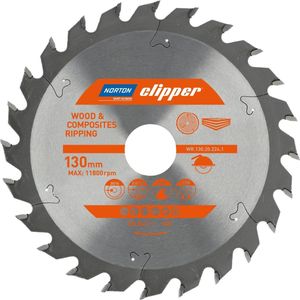 Norton Clipper Hout en Composiet - Zaagblad ATB Ripping - 130mm - 24 tanden - Voor Cirkelzagen en Afkortzagen