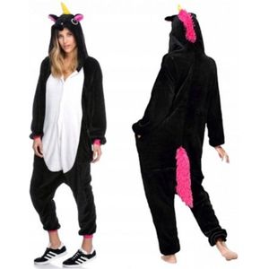 Leuke Dieren Onesie - Zwarte Eenhoorn - Maat S (150-156) - Pyjama - Jumpsuit - Kostuums - Pyjama's - Nachtkleding - Themafeest - Verkleedkleding - Carnavalskleding - Dames - Heren- Kinderen - Volwassenen