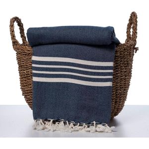 Hamamdoek Krem Sultan XXL Navy - 220x170cm - XXL Strandlaken - Tweepersoons strandlaken - 2 Persoons Stranddoek - Picknickkleed - Festivalkleed - Plaid - Hamamdoek groot