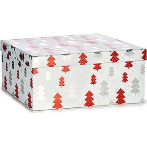 Set decoratieve dozen Kerstboom Kerstmis Rood Zilverkleurig Wit Karton