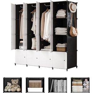 Dressing Kasten - Kledingkast - Kledingkasten Slaapkamer - Organizer - Zwart met Wit