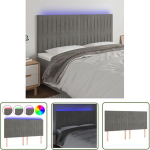 The Living Store Hoofdbord LED 160x5x118/128 cm fluweel lichtgrijs - Hoofd Bord - Led Hoofdbord - Fluweel Hoofdbord - Grijs Hoofdbord - Adjustable Headboard