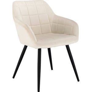 MensStore Eetkamerstoel - Eetkamerstoelen - Comfortabele Fauteuil Met Armleuningen - Licht Beige - Zwart Metalen Frame - 53cm x 81 cm