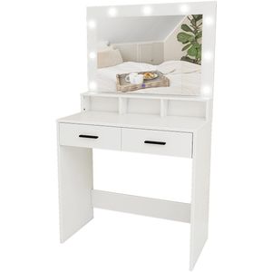 Mirlux Kaptafel met Spiegel en LED Verlichting - Make Up Tafel - 3 Dimbare Lichtstanden - 80x40x139cm - Wit